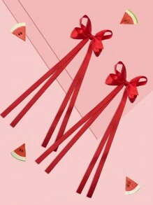 2个4.5英寸时尚发饰蝴蝶结流苏丝带蝴蝶结发夹，适合女孩，可用于节日、派对、学校和其他场合。 - 紅色 - 查看 2