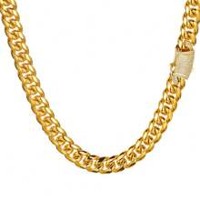 putouzip 2pcs Thick 18K Gold Plated Hip Hop Jewelry Set Stainless Steel 12mm Men Curb Punk Link Chain Crooked Buckle Necklace Bracelet