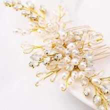 Evild Wedding Hair Comb Gold Rhinestone Bride Hair Comb Bridal Hair Clips Headpieces Wedding Hair Accessories For Bride And Bridesmaids - Gold - View 6