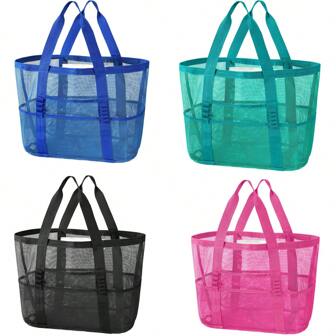 Beach Bag, Mesh Beach Bag Oversized Beach Tote 8 Pockets Beach Towel Bag Hollow Out, Beach Essentials, Beach Accessories, Pool Float