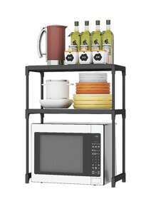 Estante para Microondas, 3 Niveles Multifuncional Mueble para Microondas y Horno Plástico, Soporte para Microondas, Estante para Cocina Encimera, Horno, Microondas Almacenamiento - Negro - Ver 5