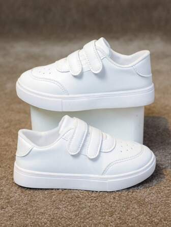 1 par de zapatillas deportivas planas con doble gancho y lazo para niños, zapatos deportivos infantiles, zapatos casuales suaves antideslizantes para niños y niñas, zapatos de niña para todas las estaciones