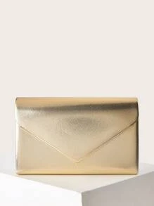Glamorous Evening Clutch Bag, Shiny Ladies Handbag, Fashionable Flap Design, Luxurious Faux Leather Material, Perfect For Various Formal Occasions, Ideal Accessory For Weddings And Parties, Suitable For Parties, Weddings, Balls, Galas/Banquets, Can Be Paired With Holiday Party Dresses, Evening Gowns And Sequin Dresses, Perfectly Matches Ball Accessories, Best Elegant Choice For Bridal Showers. - Gold - View 2