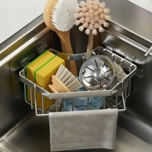 1pc Kitchen Sink Corner Sponge Holder, Pot Brush & Dishcloth Storage Basket, Bathroom Punch-Free Organizer Shelf, Triangular Drain Rack, For Kitchen And Bathroom - Multicolor - View 12