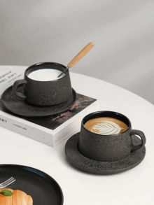 Japanese-Style Coffee Cup & Saucer Set, Retro Ceramic Creative Office Cappuccino, Latte Art Cup Set - Multicolor - View 9