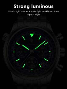 POEDAGAR 1pc Men's Fashionable Quartz Watch, Stainless Steel Multi-Function Date Chronograph Waterproof Luminous Pointer Wristwatch, Suitable For Business Occasions