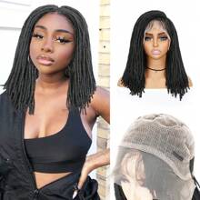 合成脏辫假发，全蕾丝假发，带婴儿发，14英寸仿脏辫假发，女士扭辫假发，双层蕾丝内网细密脏辫，低温丝合成假发，女士日常佩戴无结扭辫假发 - 黑色 - 查看 11