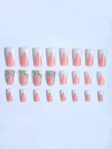 24 chiếc XXL Vịt Móng Tay Đen Pháp Edge Được Thiết Kế Cho Bé Gái/Nữ Mới Vịt Móng Tay Giả Móng Tay Với 1 miếng Keo Dán Và 1 Tập Tin Dải - Nhiều màu - Xem 3