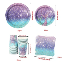 80pcs,Mermaid Party Supplies,Mermaid Paper Plates,Cups,Napkins,Mermaid Birthday Party Decorations For Girls,Mermaid Party Tableware Set,Under The Sea Party Supplies , For Halloween Or Christmas Party