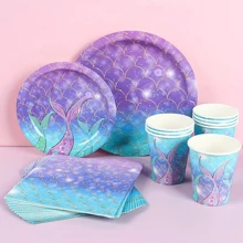 80pcs,Mermaid Party Supplies,Mermaid Paper Plates,Cups,Napkins,Mermaid Birthday Party Decorations For Girls,Mermaid Party Tableware Set,Under The Sea Party Supplies , For Halloween Or Christmas Party