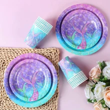 80pcs,Mermaid Party Supplies,Mermaid Paper Plates,Cups,Napkins,Mermaid Birthday Party Decorations For Girls,Mermaid Party Tableware Set,Under The Sea Party Supplies , For Halloween Or Christmas Party