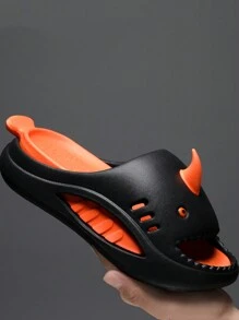 鯊魚拖鞋兒童穿著夏季戶外運動防滑厚底涼鞋，適用於夏季外出、戶外運動、沙灘拖鞋 - 黑色 - 查看 3