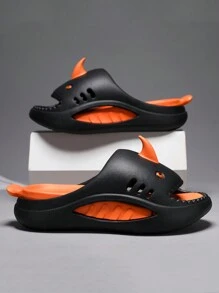 鯊魚拖鞋兒童穿著夏季戶外運動防滑厚底涼鞋，適用於夏季外出、戶外運動、沙灘拖鞋 - 黑色 - 查看 2