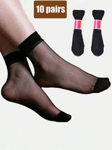 10 pares de medias cortas transparentes para mujer, en color negro y nude, ligeras para primavera/verano, calcetines cortos casuales transparentes (Sin tarjeta)