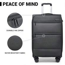 Maleta de Facturación 24 Pulgadas 28 Pulgadas Ligera Expandible con Carcasa Blanda con Candado TSA y 4 Ruedas Giratorias Equipaje de Viaje Duradero Unisex para Viajes de Negocios y Personales - Negro - Ver 7