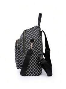 Balo nữ cổ điển, Túi đi học kẻ caro PU đa năng thời trang mới, Túi đeo vai, Túi du lịch - màu đen - Xem 7