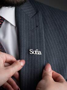 个性化姓名胸针，情侣定制圣诞礼物胸针配饰，定制姓名牌首饰，生日礼物，新郎结婚礼物 - 銀色 - 查看 6