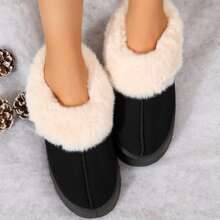 Women's Suede Ankle Moccasin Boots Waterproof Anti-Slip Thick Sole Indoor Warm Snow Boots - 黑色 - 查看 5