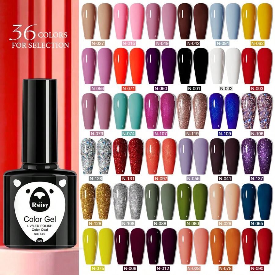 XEIJAYI 1Pc 7.3Ml Gel Nail Polish Starter Kit 36 Colors Black White Pink Green Soak Off No Wipe Nail Gel Polish Set Suitable For All Seasons Nail Art Nails - Multicolor - View 1