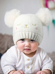 1st Baby Vintermössa Varma Småbarnsmössor Söta Pompom Mössor Stickade Beanie Beanie Babysnöhattar För Baby Girl - Vitt - Visa 1
