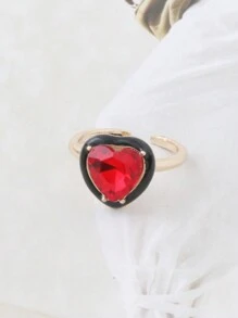 1 Nhẫn trái tim thời trang tương phản dành cho phụ nữ, Nhẫn pha lê thủy tinh, Nhẫn xếp chồng để đeo hàng ngày khi đi nghỉ - hình trái tim - Xem 20