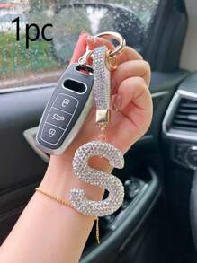 1PC Mini Glitter Rhinestone Bag Charm - Car Keychain, Letters A-Z Bag Charm, Fashion, Personalized, Suitable For Carnival, Stylish Travel Accessories, Festival And Christmas Gifts For Ladies And Boys Elders - Silver - View 9