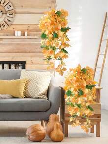 1 PIEZA Planta colgante artificial de seda, flor de buganvilla, corona triangular de flor de ciruelo adecuada para decoración de primavera y otoño al aire libre, arco de boda, pared, jardín, porche, decoración del hogar - 1 colgante de ratán de buganvilla. - Ver 10