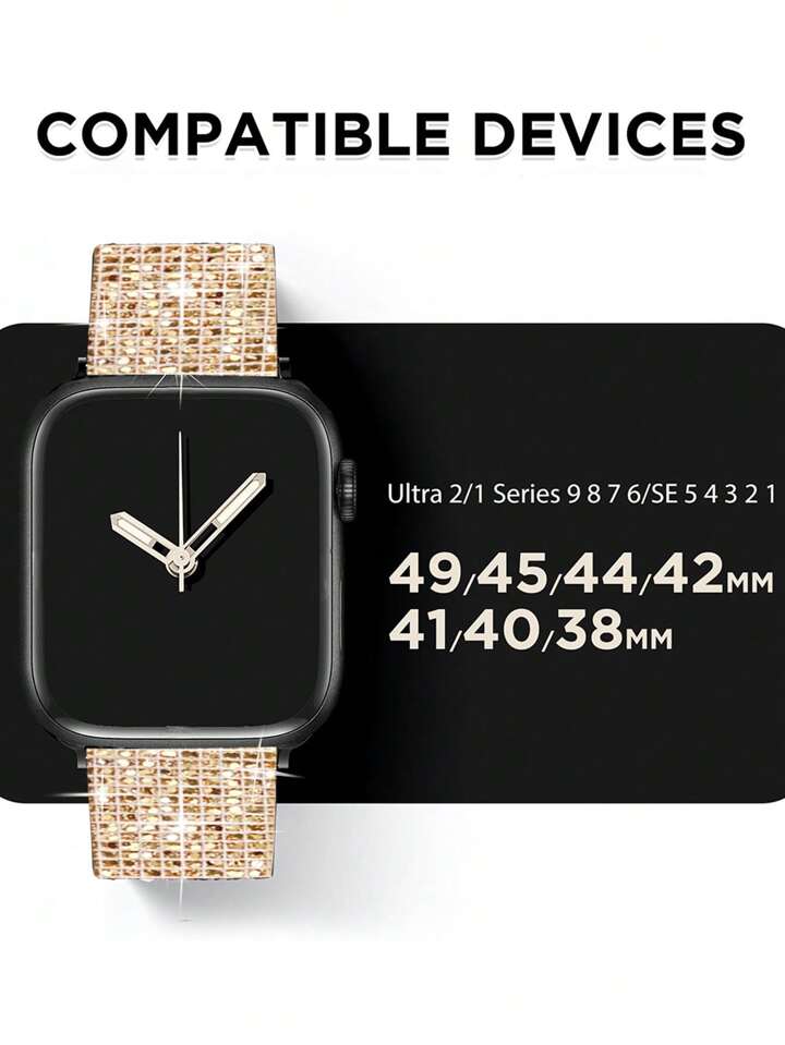 1pc Metallic Leather Watch Strap Compatible With Apple Watch 49mm 