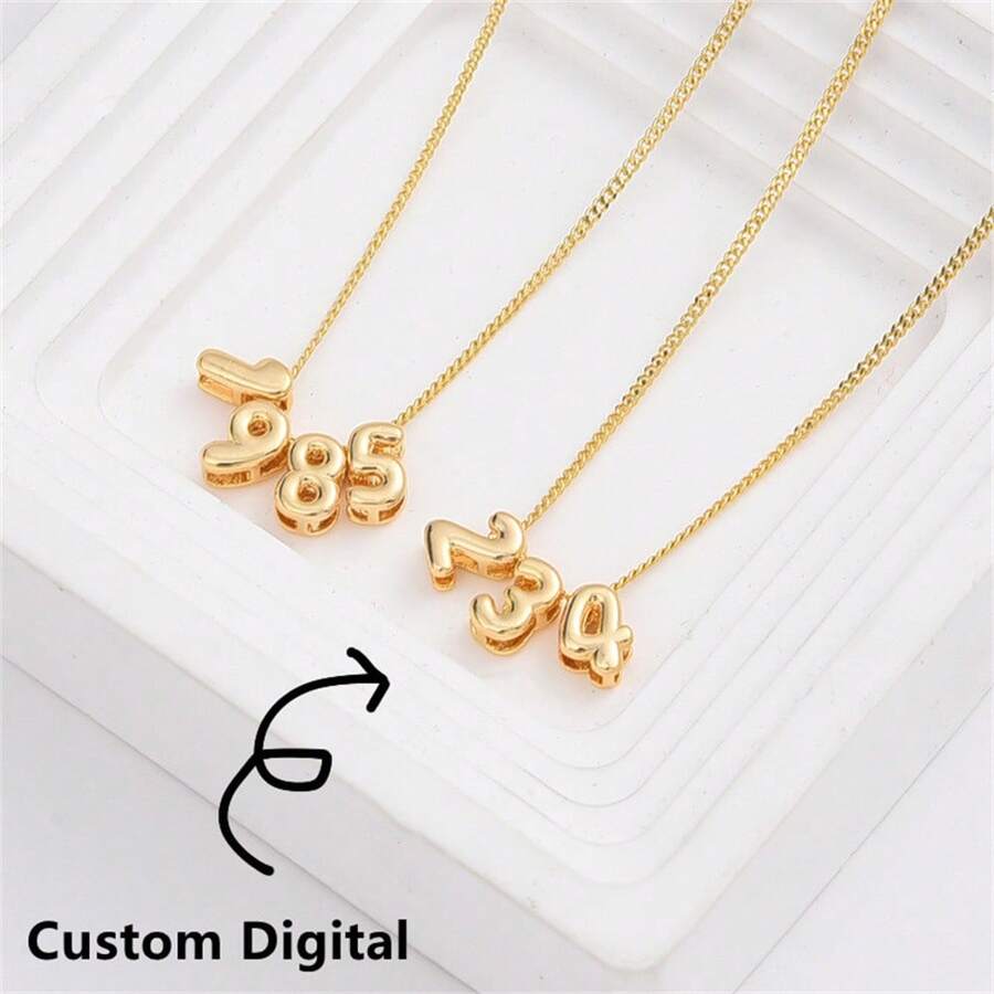 DIY Customized Bubble Number Pendant Necklace With Golden-Plating, Birthday/Anniversary Year Commemoration Rose Gold,Gold,Silver Stylish,Fall Fashion,Vintage,Contracted,Simple,Soccer Mom,Casual,Cuties Custom,Personalized,Unique Ideal Gifts For Her Girlfriend,Mom,Family,Friends For Anniversaries,For Birthdays,For Daily Wear,For Prom,For Mother's Day,For Valentine's Day,For Graduation,For Weddings Valentines,Chic Autumn,Jewelry & Watches,Customized Fashion Word Necklaces