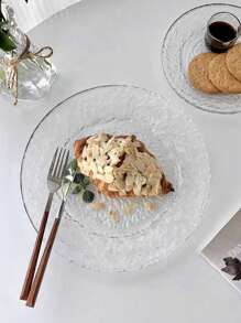 1pc Glacier Glass Round Plate, INS Style Dessert Plate, Fruit Plate, High-End Household Pastry Platter, Cake Dish, Tableware Christmas Gift