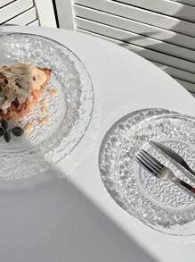 1pc Glacier Glass Round Plate, INS Style Dessert Plate, Fruit Plate, High-End Household Pastry Platter, Cake Dish, Tableware Christmas Gift