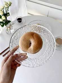 1pc Glacier Glass Round Plate, INS Style Dessert Plate, Fruit Plate, High-End Household Pastry Platter, Cake Dish, Tableware Christmas Gift