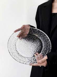 1pc Glacier Glass Round Plate, INS Style Dessert Plate, Fruit Plate, High-End Household Pastry Platter, Cake Dish, Tableware Christmas Gift