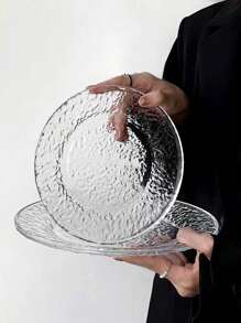 1pc Glacier Glass Round Plate, INS Style Dessert Plate, Fruit Plate, High-End Household Pastry Platter, Cake Dish, Tableware Christmas Gift