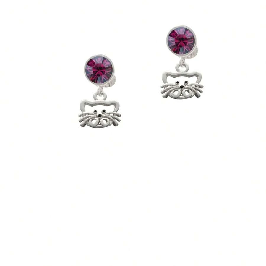 Delight Jewelry Open Cat Face Crystal Clip On Earrings - 紫色水晶 - 查看 1