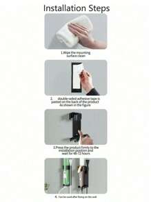 1 Máy Tính Nhựa Treo Tường Máy Uốn Tóc Có Giá Để Đồ, Tối Giản Đồng Màu Máy Uốn Tóc Lưu Trữ Giá Đỡ Cho Phòng Tắm - màu đen - Xem 6