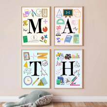 Set de 4 carteles decorativos de lona en matemáticas, decoración de escuela media y arte de pared de escuela secundaria, cartel de matemáticas, decoración de aula de matemáticas, póster de la pared de la galería de clase de matemáticas - Multicolor - Ver 11
