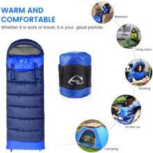 1pc Hooded Sleeping Bag For Adults - All-Weather Camping, Hiking, Travel & Fishing - Cold & Warm Weather Use With Compression Sack, Left & Right Zipper Splice - Xanh đậm - Xem 5