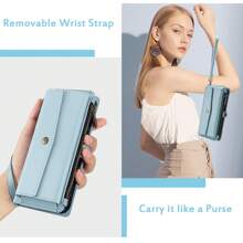 For Samsung Galaxy S24 Plus Wallet Case[RFID Blocking],Crossbody Case Wallet With Card Holder, Wrist Strap, Shoulder Strap,Soft PU Leather Flip Folio Case For Women Men,For S24 Plus For Halloween, Christmas, Birthday, New Year Gifts, Gifts For Friends - Baby Blue - View 6