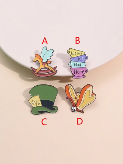 1pc Creative & Fun Bread Butterfly Hat, Rocking Horse English Cup Brooch Cartoon Badge, Match Clothing & Backpack Fashion Enamel Pin, Suitable For Men And Women Daily Wear