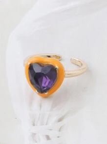 1 Nhẫn trái tim thời trang tương phản dành cho phụ nữ, Nhẫn pha lê thủy tinh, Nhẫn xếp chồng để đeo hàng ngày khi đi nghỉ - hình trái tim - Xem 22