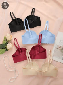 4 PIEZAS Ropa interior para mujer con sostén pequeño, sujetador sin costuras y sin cables, sujetador con aumento de pecho y sólido, lencería femenina cómoda y transpirable con hebilla trasera, sujetador de uso diario sencillo de unicolor con copa de palma suave y gruesa, ropa interior deportiva con cierre trasero y tirantes ajustables y desmontables, diseño sin tirantes y sin espalda para fiestas, bodas o vestidos