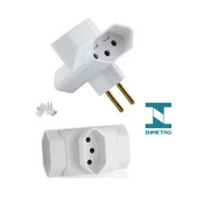 Kit 4 Adaptador de Tomada Benjamin 3 PINOS Formato T de 10A - Branco - Visão 4