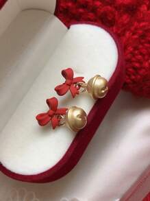 أقراط أجراس عيد الميلاد بشكل فتحة عقدة الفراشة أحمر، أقراط عيد الميلاد والسنة الجديدة عصرية