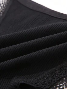 Ropa Interior Femenina Sólida De Color Con Encaje En Forma De Triángulo Y Adornos - Negro - Ver 6