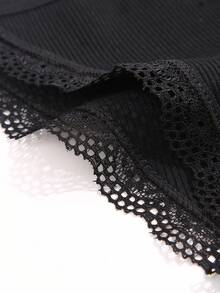 Ropa Interior Femenina Sólida De Color Con Encaje En Forma De Triángulo Y Adornos - Negro - Ver 5