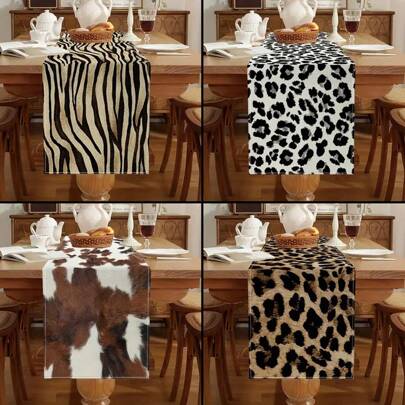 1pc Leopard Animal Patterned Table Runner For Wild  Themed Kitchen & Dining Room Decor, Ideal For Home Dining, Holiday Parties, Farmhouse Style, Indoor/Outdoor Decor