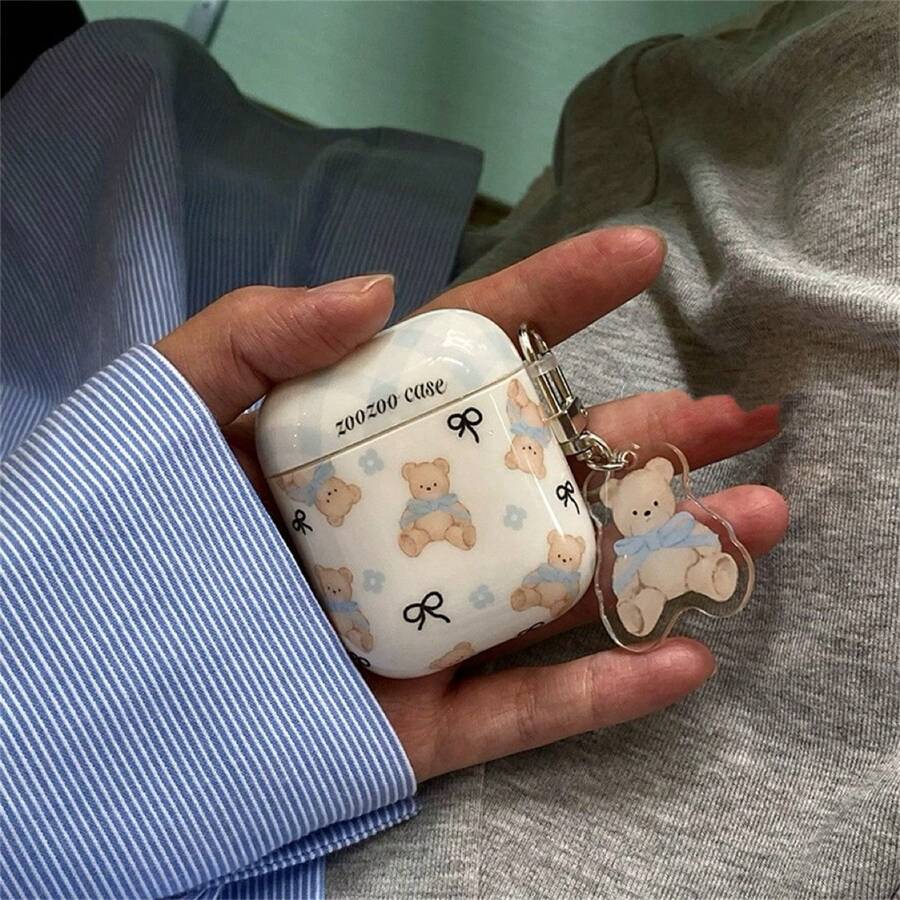 Korean Cartoon Bow Tie Teddy Bear Protective Case For Wireless Bluetooth AirPods Pro 2/3, AirPods 1/2, And IPod Earphones - Pink - View 1