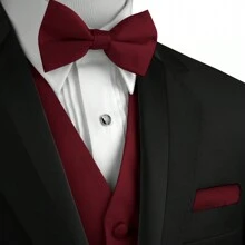 Sizes XS To 6XL Men's 3-Piece Tuxedo Vest Set – Satin Waistcoat With Bow Tie And Pocket Square For Wedding, Prom, Formal Events - Burgundy - View 4