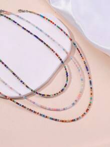 3pcs Handmade Beaded Women's Necklace Set, Bohemian Style Beach Pearl Collarbone Chain